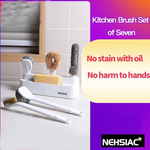 Nehsiac Kitchen Cleaning Brush Set of 7 with Handles and Base