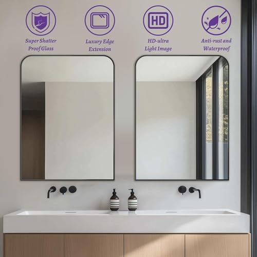 LadyNow 30x40 Inch Black Metal Bathroom Mirror 1
