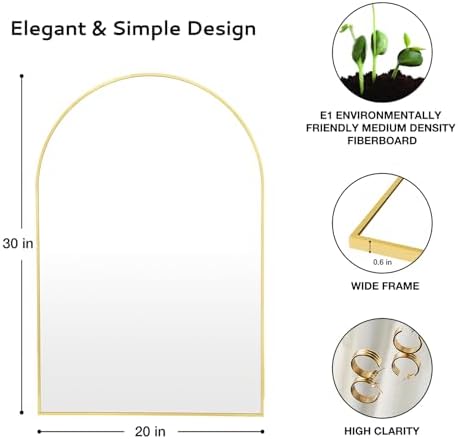 PUZONJIG 20x30 Arched Gold Bathroom Mirror
