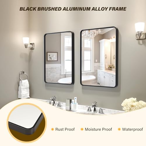 GarveeHome 40x28 Black Metal Frame Bathroom Mirror