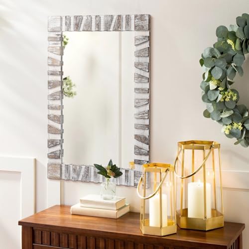 Rustic Wooden Frame Mirror 26x18 for Bathroom Bedroom Living Room