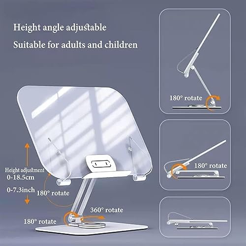 Adjustable Book Stand with 360 Rotating Base and Page Clips - Silver