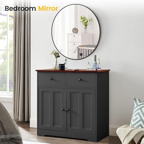 GAOMON 18 Inch Modern Round Wall Mirror with Black Metal Frame