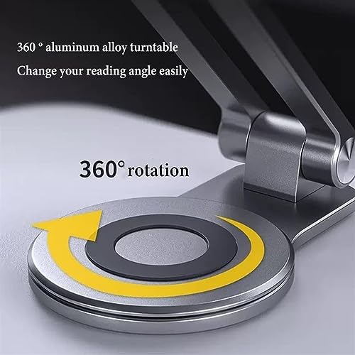 Adjustable Book Stand with 360 Rotating Base and Page Clips - Silver
