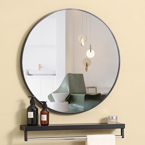 ZPRYZHD Shatterproof Round Bathroom Mirror with Metal Frame 40cm158in Black