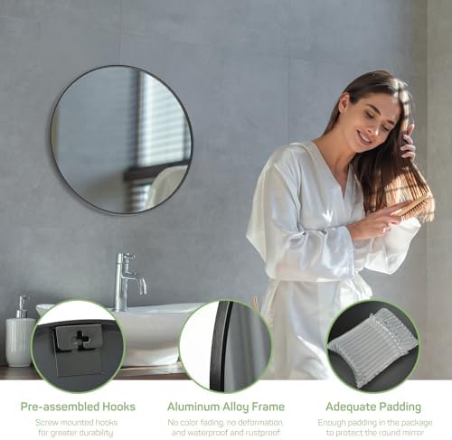 Zibbizo 20-Inch Round Black Wall Mirror for Bathroom Vanity