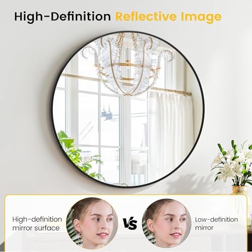 GAOMON 18 Inch Circle Mirror with Black Gold Frame