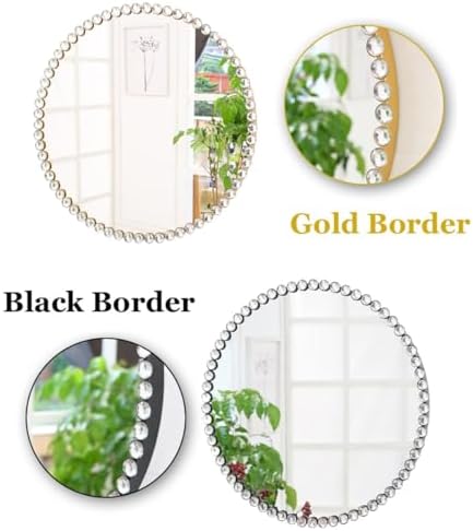 TZUFA Round Mirror with Diamond Metal Frame