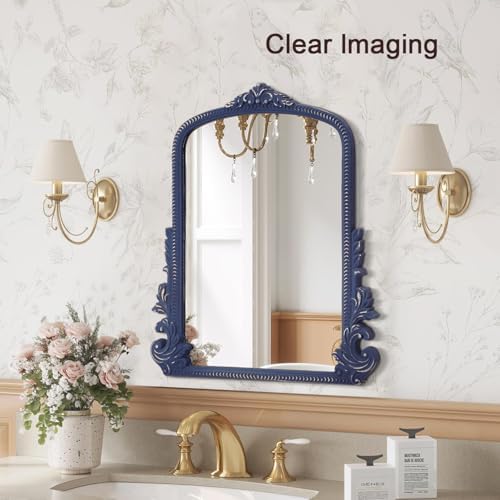 Arched Wooden Hanging Mirror Baroque Frame