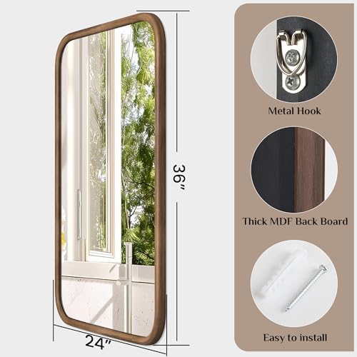 24x36 Wood Grain Frame Wall Mirror for Bathroom Living Room