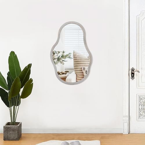 Lzuso Irregular Wavy Wall Mirror with Gray Wooden Frame 1