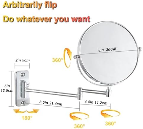 Wall Mounted Makeup Mirror with 1X10X Magnification and 360 Swivel