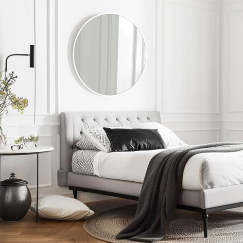 White Round Wall Mirror 20 Inch with Metal Frame