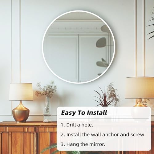White Round Wall Mirror 20 Inch with Metal Frame