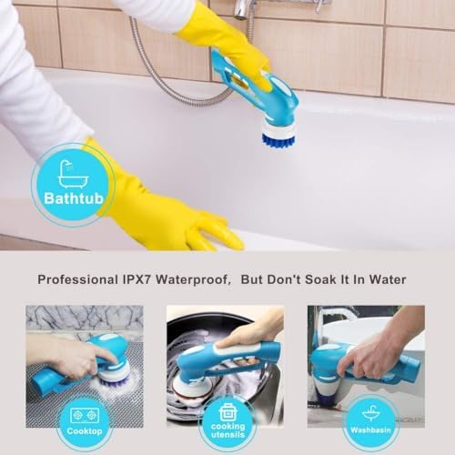 RICHOOSE Cordless Electric Scrubber with 4 Replaceable Heads