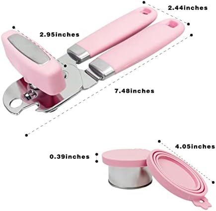 Uyauld Manual Can Opener with Bottle Opener and Silicone Lid Covers - Pink