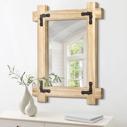Lzuso Wood Framed Wall Mirror 16x12 Inch Farmhouse Style