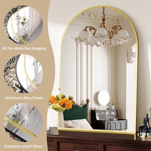 GAOMON 30x40 Arched Wall Mirror with Gold Frame