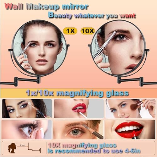 Wall Mounted Makeup Mirror with 1X10X Magnification and 360 Swivel