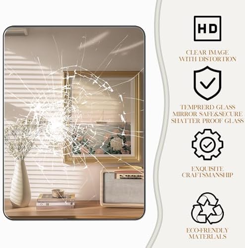 Fun Memories 40x30 Inch Black Bathroom Mirror with Metal Frame