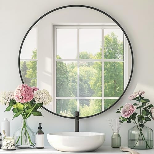 Circle Black Mirror 20 Inch Round Wall Mounted Metal Frame