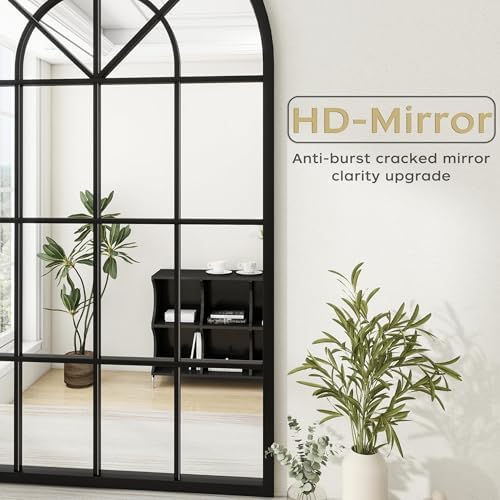 Dewfig Arched Wall Mirror 24x42 Black Iron Frame