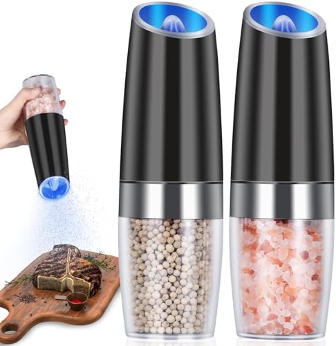 EasyCom Gravity Electric Salt and Pepper Grinder Set 2 Pack Black 1