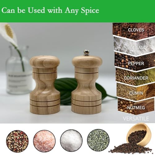 BigdataBetterLife Salt Pepper Grinder Set - Bamboo Stainless Steel