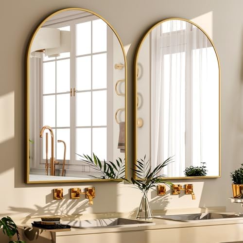 GLSLAND 16x24 Inch Arch Bathroom Mirror with Gold Frame