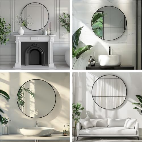 Circle Black Mirror 20 Inch Round Wall Mounted Metal Frame
