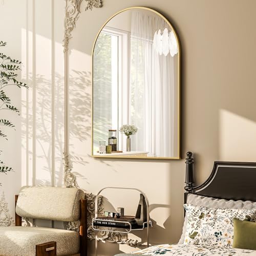 GLSLAND 16x24 Inch Arch Bathroom Mirror with Gold Frame