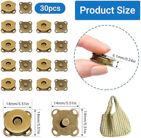 30 Sets Magnetic Snap Buttons 14mm Bronze for Sewing and DIY Crafts