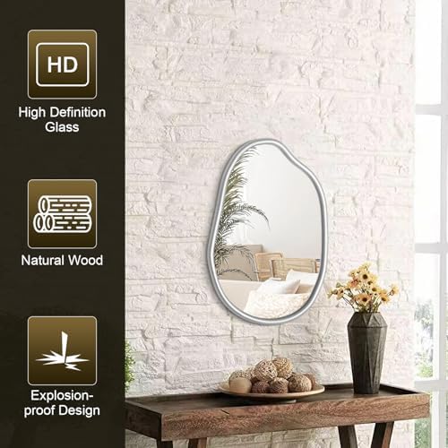 Modern Irregular Wall Mirror with Wood Frame