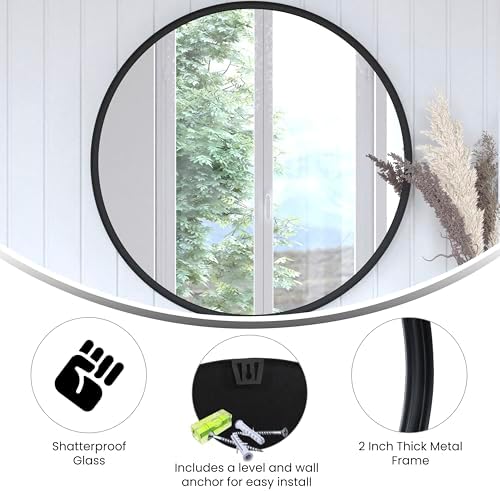 Merrick Lane Monaco Round Accent Mirror - 30 Black Frame