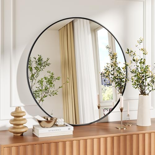 IDEALHOUSE 18 Inch Black Round Wall Mirror
