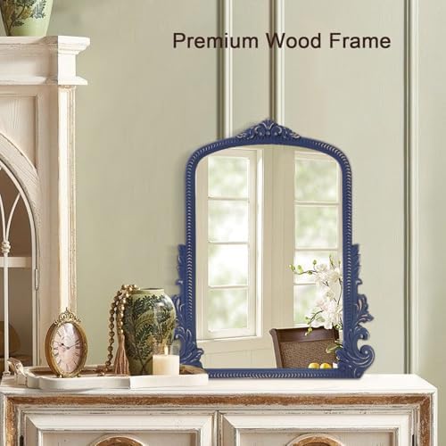 Arched Wooden Hanging Mirror Baroque Frame