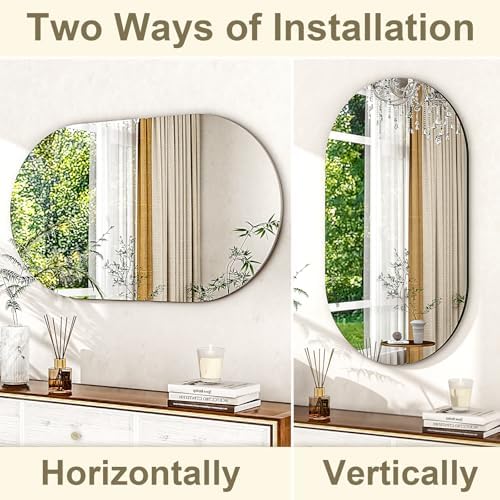 WISSMIELS Oval Frameless Bathroom Mirror - 20x48 Inch Wall Mounted Tempered Glass