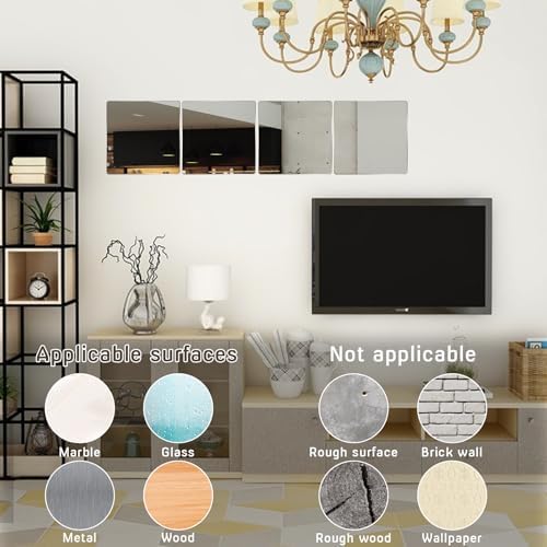 4 Pcs Shatterproof Acrylic Wall Mirror Tiles