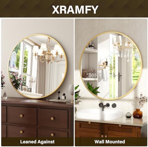 20 Inch Round Matte Gold Mirror - Modern Wall Decor