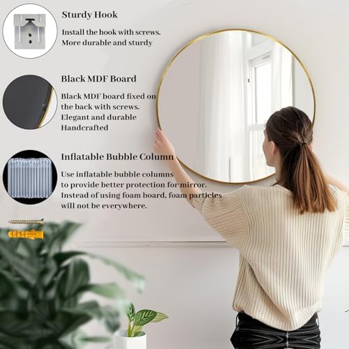 Sunniry 18 Inch Gold Round Mirror for Wall