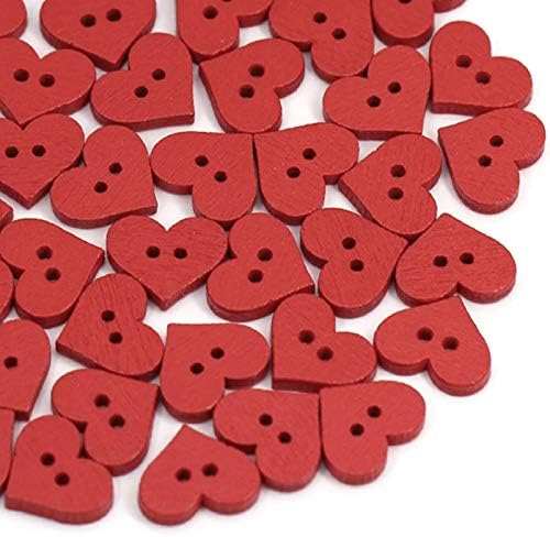Gaweb Buttons 100Pcs Red Love Heart Wooden Fasteners