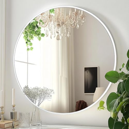 White Round Wall Mirror 20 Inch with Metal Frame