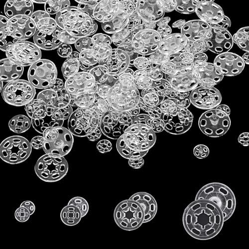 Bewudy 120 Sets Clear Plastic Sew-on Snap Buttons