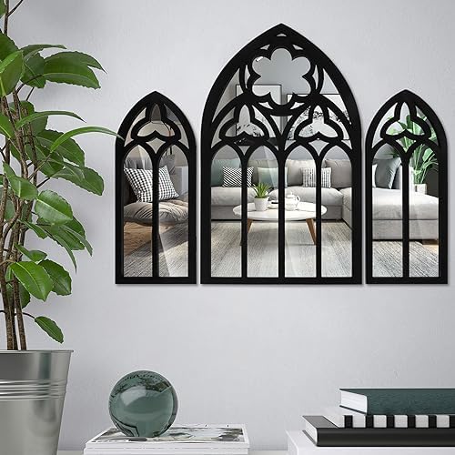 3Pcs Gothic Arch Mirror Decor Set for Wall