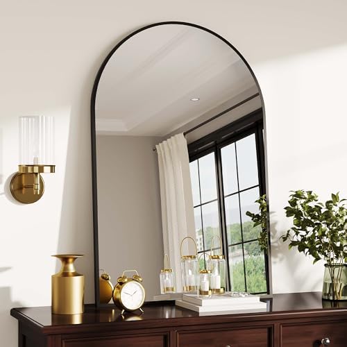 IDEALHOUSE Arched Wall Mirror 30x40 Black Metal Frame Vanity Mirror