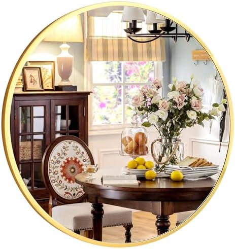 20 Inch Round Matte Gold Mirror - Modern Wall Decor