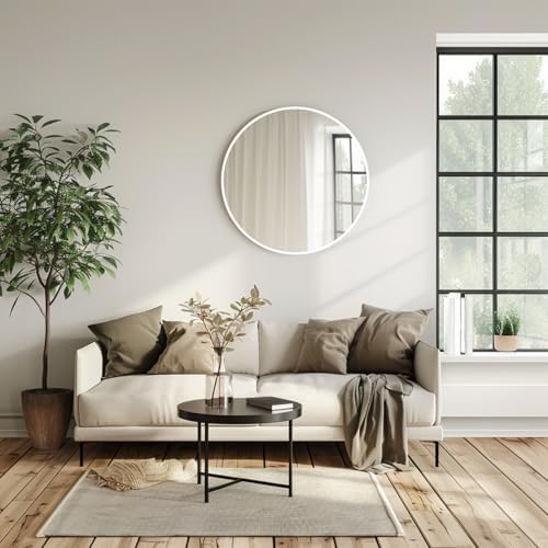 White Round Wall Mirror 20 Inch with Metal Frame