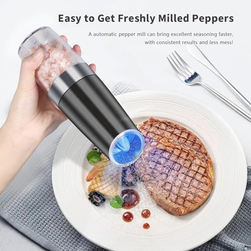 EasyCom Gravity Electric Salt and Pepper Grinder Set 2 Pack Black 1