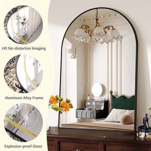 IDEALHOUSE Arched Wall Mirror 30x40 Black Metal Frame Vanity Mirror