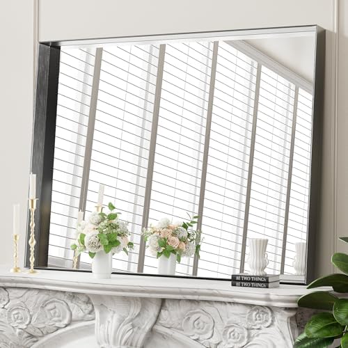 Koonmi 30x40 Inch Black Metal Bathroom Mirror with Tempered Glass